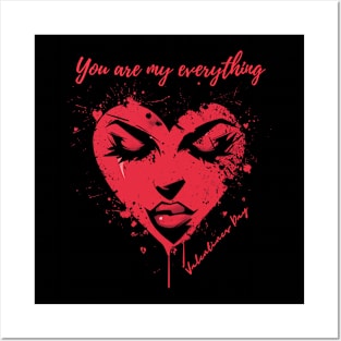 You are my everything. A Valentines Day Celebration Quote With Heart-Shaped Woman Posters and Art